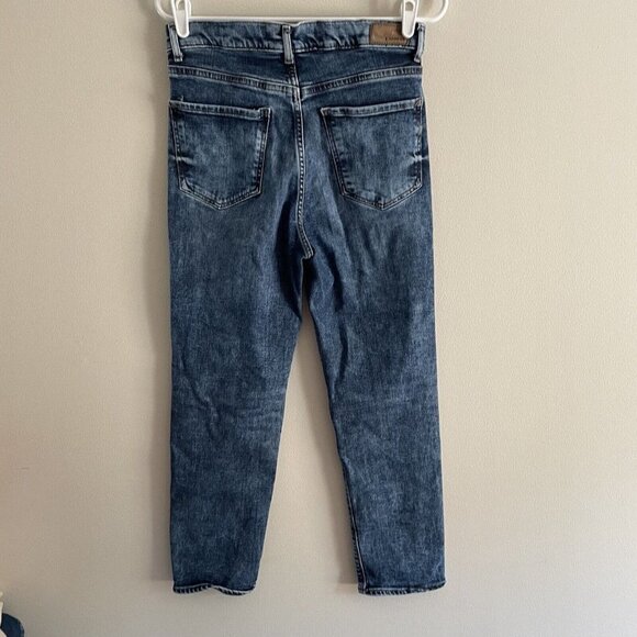 Express Women 8R Blue Acid Wash Denim Ankle Crop Super High Rise Mom Jeans - Picture 6 of 10